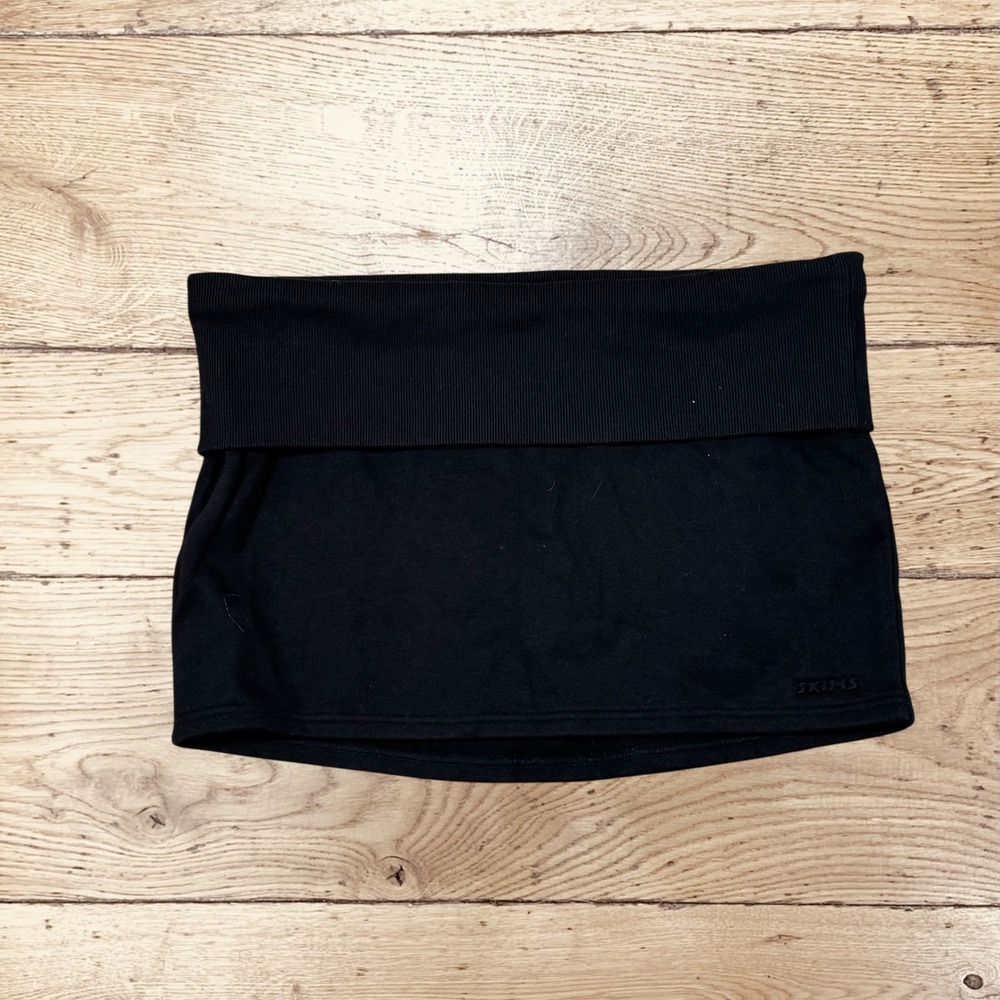 SKIMS Cotton Fleece Foldover Skirt Onyx Black Mini SK-SKT-9890W Size L